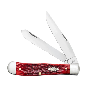 Case Trapper Pocket Knife 3.27" Clip and Spey Point Carbon Steel Mirror Polished Blade Jigged Bone Handle Dark Red - Case