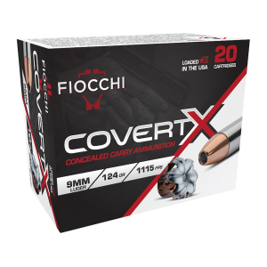 Fiocchi CovertX 9mm Luger Ammo 124 Grain Jacketed Hollow Point Box of 20 - Fiocchi