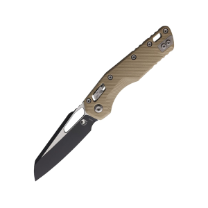 Microtech MSI Pocket Knife 3.88" Sheepsfoot Bohler M390MK Black Blade Fluted G-10 Handle Tan - Microtech