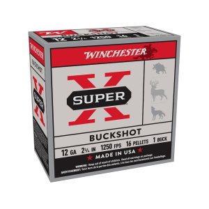 Winchester Super X 12 Gauge Ammo 2-3/4" Buffered #1 Buckshot 16 Pellets Box of 25
