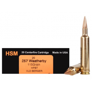 HSM Trophy Gold 257 Weatherby Magnum Ammo 115 Grain Berger Hunting Vld (very Low Drag) Jacketed Hollow Point Box Of 20