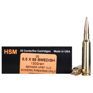  Trophy Gold 6.5x55mm Swedish Mauser 130 Grain Berger Hunting VLD (Very Low Drag) Jacketed Hollow Point Box Of 20 Ammo