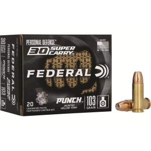 eral Personal Defense Punch 30 Super Carry 103 Grain Jacketed Hollow Point Box Of 20 Ammo