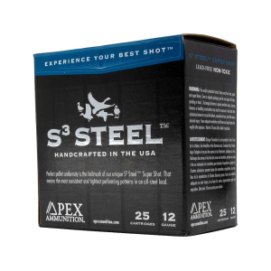 APEX Ammunition Waterfowl S3 Steel 12 Gauge Ammo 3" Bb Steel Shot 1-1/4 Oz Case Of 250 (10 Boxes Of 25) 10859781007992 999031