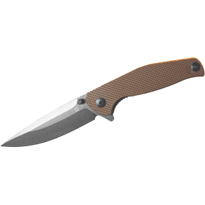 American Buffalo Knife & Tool Catalyst Pocket Knife 3.5" Drop Point D2 Stonewashed Blade G-10 Handle Tan - American Buffalo Knife & Tool