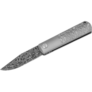 Boker Knives BRLW Meteorite Damast Pocket Knife 2.6" Clip Point Damascus Blade Titanium Handle Gray - Boker Knives