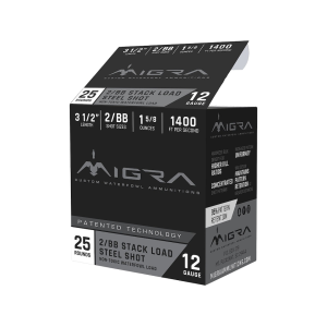 MIGRA Ammunition Steel Waterfowl 12 Gauge Ammo 3-1/2" #2 And Bb Steel Shot 1-5/8 Oz Case Of 250 (10 Boxes Of 25) 686162340217 684543