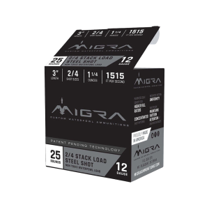 Migra Steel Waterfowl 12 Gauge Ammo 3" #2 and #4 Steel Shot 1-1/4 oz Case of 250 (10 Boxes of 25) - Migra Ammunition