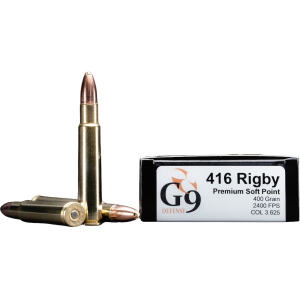 G9 Defense Safari 416 Rigby Ammo 400 Grain Fluted Lead Free Box of 20