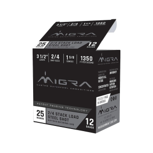 Migra Steel Waterfowl 12 Gauge Ammo 3-1/2" #2 and #4 Steel Shot 1-5/8 oz Box of 25 - Migra Ammunition