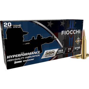 Fiocchi Hyperformance SBR Enhanced 223 Remington Ammo 77 Grain Jacketed Hollow Point Box of 20 - Fiocchi