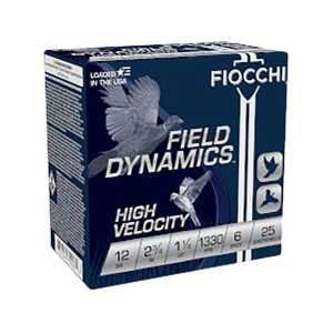 Fiocchi High Velocity 12 Gauge Ammo 2 3/4 #6 Lead Shot 1-1/4 Oz Box Of 25 cchi High Velocity 12 Gauge 2 3/4 #6 Lead Shot 1-1/4 Oz Box Of 25 Ammo