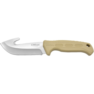 Camillus Roto Fixed Blade Knife 4" Drop Point with Gut Hook 420 Satin Blade TPR Overmold Handle Tan - Camillus