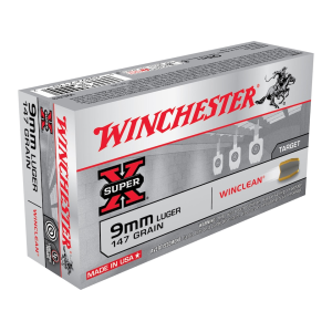 Winchester Super X WinClean 9mm Luger Ammo 147 Grain Full Metal Jacket Case of 500 (10 Boxes of 50)