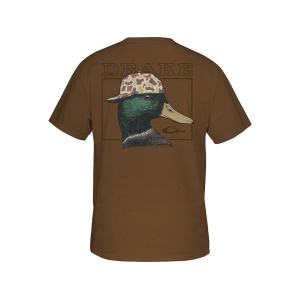 Drake Men's Back Cap Mallard Short Sleeve T Shirt Golden Pecan Dark Heather 2XL - Drake