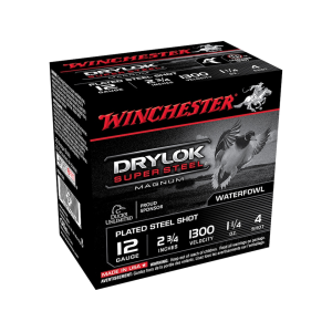 chester Drylok Super Steel Magnum Waterfowl 12 Gauge 2-3/4 #4 Steel Shot 1-1/4 Oz Case Of 250 (10 Boxes Of 25) Ammo