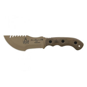 TOPS Knives Tom Brown Tracker #2 Fixed Blade Knife 5.5" Drop Point 1095 Coyote Tan Blade Canvas Micarta Handle Green - Tops Knives