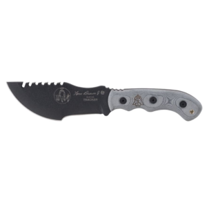 TOPS Knives Tom Brown Tracker Fixed Blade Knife 5" Drop Point 1095 Black Traction Blade Linen Micarta Handle Black - Tops Knives