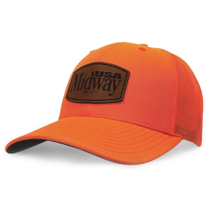 MidwayUSA Richardson 882 Leather Patch Blaze Orange Trucker Hat - Midwayusa