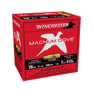 chester Magnum Dove High Brass 20 Gauge 2-3/4 #7-1/2 & #9 Lead Shot 1 Oz Case Of 250 (10 Boxes Of 25) Ammo