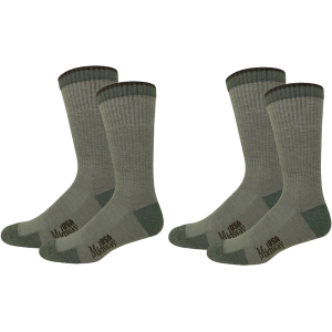 MidwayUSA Men's Lightweight Crew Hunting Socks Merino Wool Green/Brown Large (9-12) 2 Pairs - Midwayusa