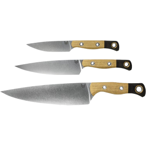 Benchmade 3 Piece Kitchen Knife Set CPM145 Steel Stonewashed Blade Maple Richlite/G10 Handle - Benchmade