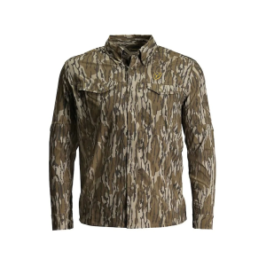 BLOCKER OUTDOORS Men's Shield Reliant Snap Long Sleeve Shirt Mossy Oak Original Bottomland Large