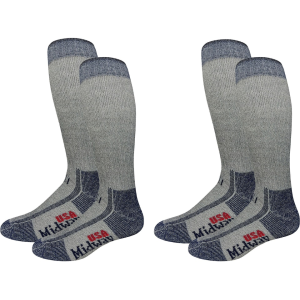 MidwayUSA Men's Heavyweight Tall Crew Hunting Socks Merino Wool Gray/Blue Large (9-12) 2 Pairs - Midwayusa