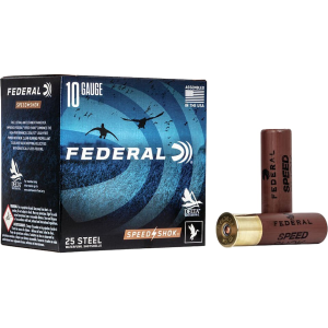 Federal Speed-Shok Waterfowl 10 Gauge Ammo 3-1/2 T Steel Shot 1-1/2 Oz Case Of 250 (10 Boxes Of 25) eral Speed-Shok Waterfowl 10 Gauge 3-1/2 T Steel Shot 1-1/2 Oz Case Of 250 (10 Boxes Of 25) Ammo
