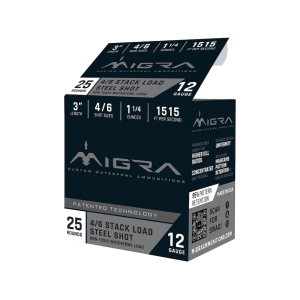 Migra Steel Waterfowl 12 Gauge Ammo 3" #4 and #6 Steel Shot 1-1/4 oz Box of 25 - Migra Ammunition