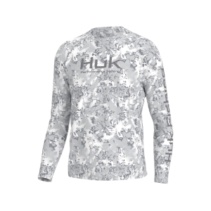 Huk Men's Pursuit Fin Flats Long Sleeve Crew Neck Shirt Harbor Mist XL - Huk