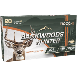 Fiocchi Backwoods Hunter 308 Winchester Ammo 150 Grain Solid Hollow Point Lead Free Box of 20 - Fiocchi