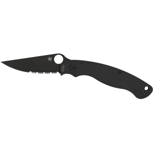Spyderco Military 2 Black Pocket Knife 3.65" Partially Serrated Drop Point CPM S30V Black Blade G-10 Handle Black - Spyderco
