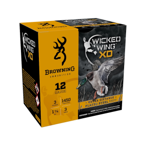 Browning Wicked WIng XD Waterfowl 12 Gauge Ammo 3" #3 Steel Shot 1-1/4 oz Case of 250 (10 Boxes of 25) - Browning