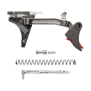 ZEV PRO Ultimate Trigger Kit Flat Face for Glock 17, 19, 26, 34 Gen 1, 2, 3, 4 9mm Aluminum Black Pad, Red Safety
