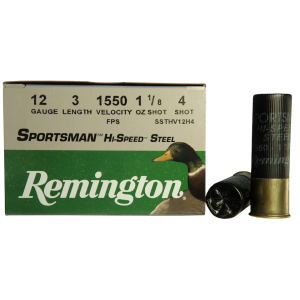 Remington Sportsman Hi-Speed 12 Gauge Ammo 3" #4 Steel Shot 1-1/8 oz Case of 250 (10 Boxes of 25) - Remington