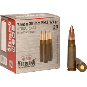 Sterling Steel Case 7.62x39mm Ammo 123 Grain Full Metal Jacket Case Of 1000 (50 Boxes Of 20) rling Steel Case 7.62x39mm 123 Grain Full Metal Jacket Case Of 1000 (50 Boxes Of 20) Ammo