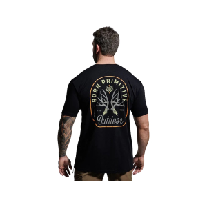 BORN PRIMITIVE Men's Outdoor Mule Deer Badge Short Sleeve Crew Neck T Shirt Black XL