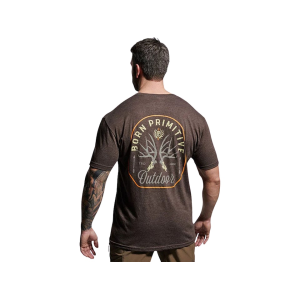BORN PRIMITIVE Men's Outdoor Mule Deer Badge Short Sleeve Crew Neck T Shirt Chestnut 2XL
