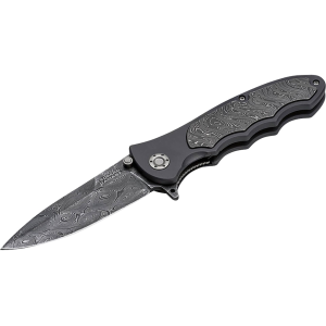 Boker Knives Leopard Damascus III Pocket Knife 3.82" Spear Point Damascus Blade Aluminum Handle Gray - Boker Knives