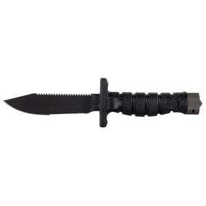 Ontario Mil-Spec ASEK Fixed Blade Knife 5" Serrated Drop Point 1095 Black Carbon Steel Blade Kraton Handle Black - Ontario