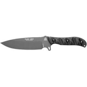TOPS Knives Silent Hero Fixed Blade Knife 6.38" Drop Point 1095 Sniper Gray Blade Micarta Handle Black - Tops Knives