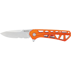 Buck Knives 812 Trace Folding Knife 3.23" Partially Serrated Drop Point 7Cr17MoV Satin Blade Anodized Aluminum Handle Orange