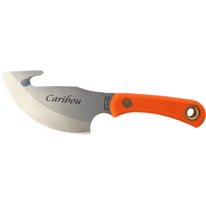 Knives of Alaska Caribou Fixed Blade Knife 3.5" Skinner with Gut Hook D2 Satin Blade SureGrip Handle Orange