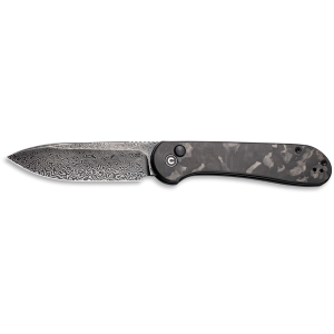 CIVIVI Button Lock Elementum Pocket Knife 3.47" Drop Point Damascus Black Blade Carbon Fiber Handle Black - Civivi