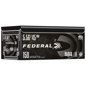 eral Black Pack 5.56x45mm NATO 55 Grain Full Metal Jacket Case Of 600 (4 Boxes Of 150) Ammo
