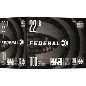 Federal Black Pack 22LR Ammo 36 Grain Plated Hollow Point Box Of 1100 Bulk eral Black Pack 22LR 36 Grain Plated Hollow Point Box Of 1100 Bulk Ammo