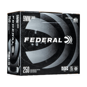 Federal Black Pack 9mm Luger Ammo 115 Grain Full Metal Jacket Box of 250 - Federal Premium