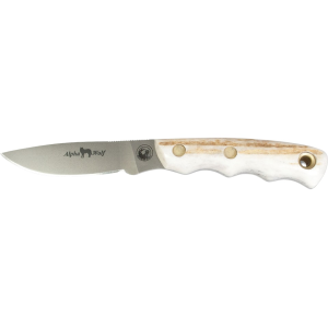 Knives of Alaska Alpha Wolf Fixed Blade Knife 3.75" Drop Point D2 Bead Blasted Blade Bone Handle White - Knives Of Alaska
