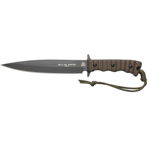 TOPS Knives Wild Pig Hunter Fixed Blade Knife 7.5" Spear Point 1095 Sniper Gray Blade Canvas Micarta Handle Green - Tops Knives